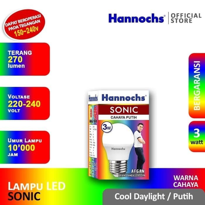 HANNOCHS SONIC 3 WATT - Bola Lampu LED E27 3 Watt - Garansi 1 Tahun