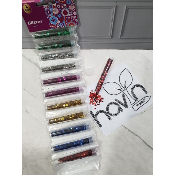 (12pc) MANIK MANIK GLITER/HIASAN KETRAMPILAN/PRAKARYA-A (bintang full)
