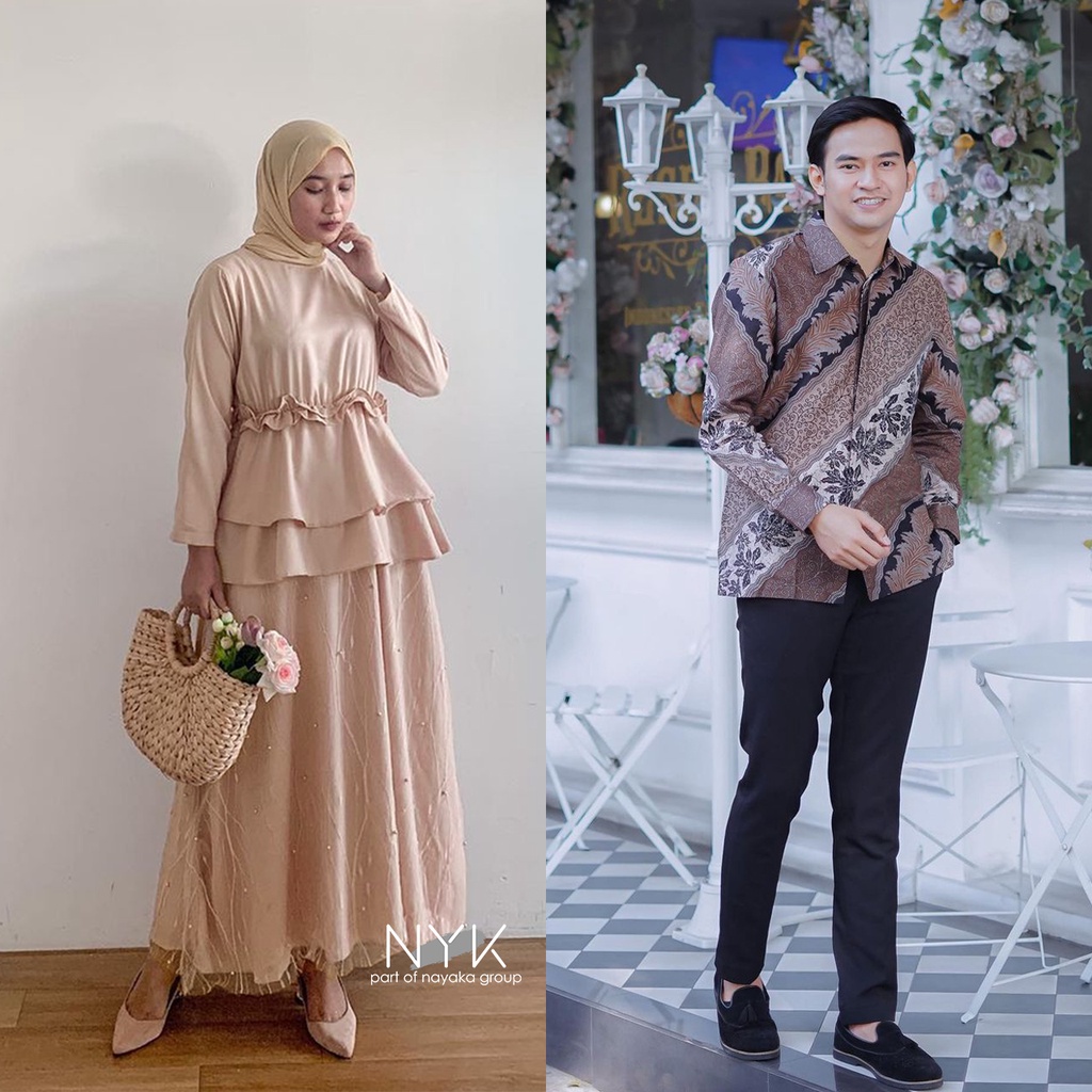 TERBARU - Gamis Couple Ghania Dress Kondangan Brukat Tile Mutiara - Maxi Couple Kondangan - Baju Wisuda Kekinian - Couple Dress Tunangan