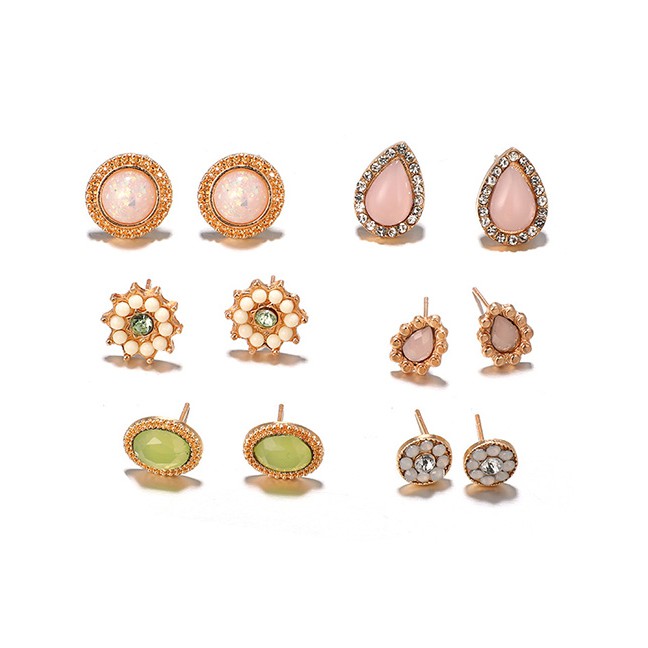 LRC Anting Set Fashion Multi-color Water Drop Shape Decorated Earrings (12 Pcs )