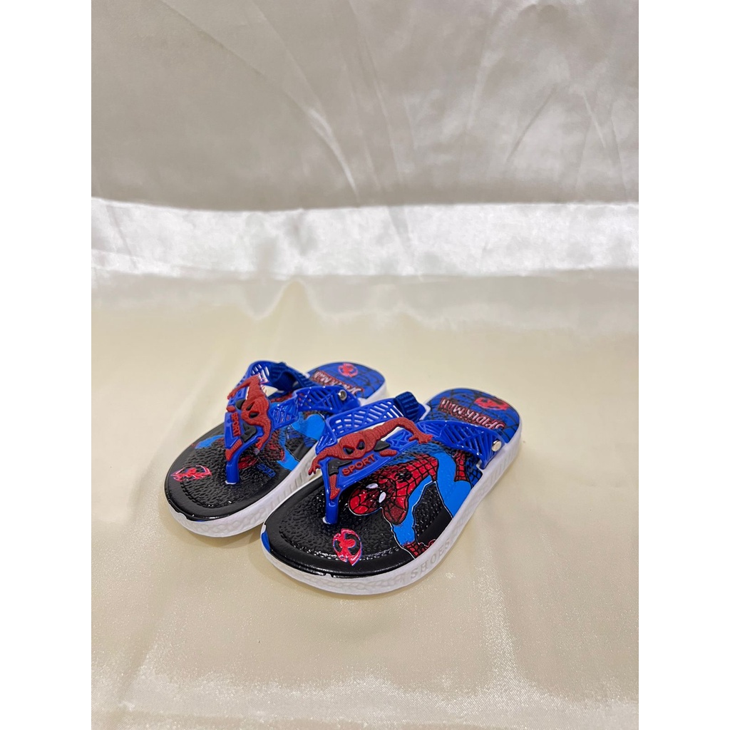 JJ-1816-29 Sandal Bunyi Cit Cit Anak Laki Laki Tali Elastis Karakter Spiderman / Sandal Jepit Bunyi Import Size 24-29