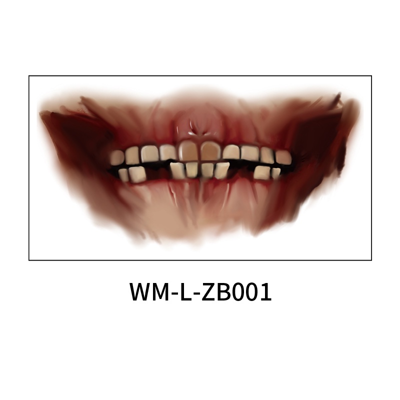 tato temporer halloween mulut seram tattoo WM-L-ZB001 -WM-L-ZB010 temporary tatoo ukuran 13x7CM