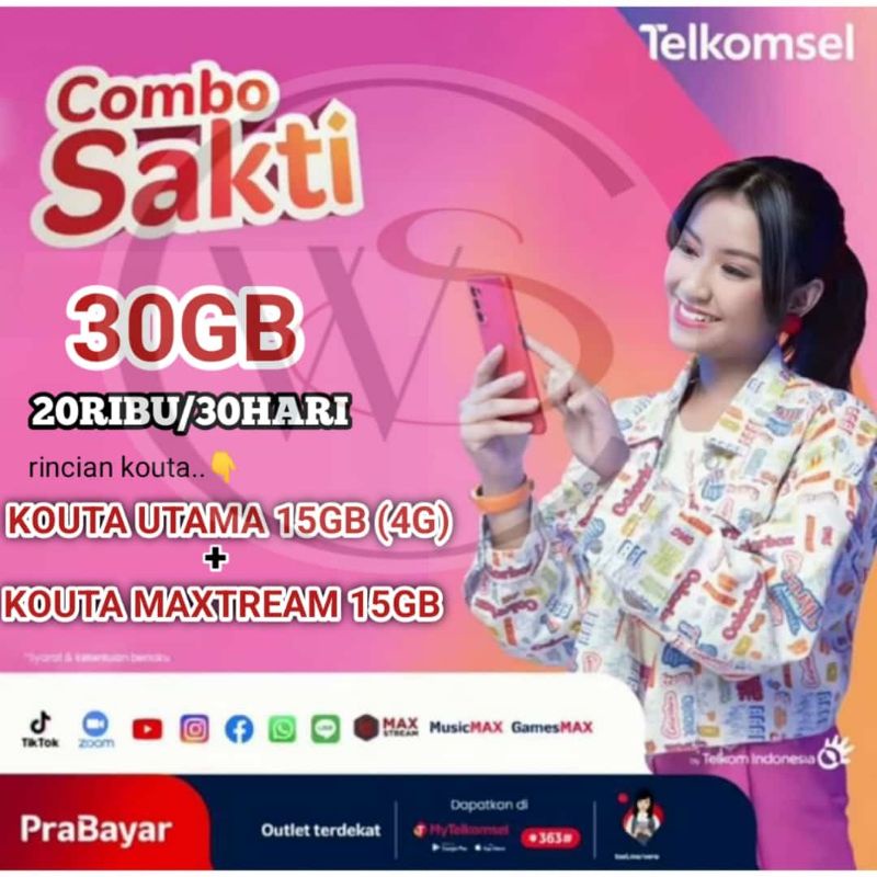 Kartu sakti Telkomsel 30GB,15GB+15GB MAX 20ribu/30hari