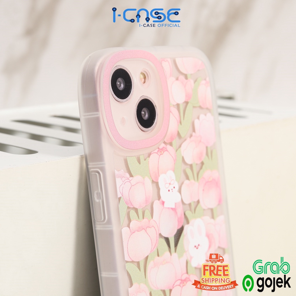 Soft Case Pink Bunny With Flowers Full Lens Cover iPhone iPhone 7 8 SE 7+ 8+ X XR XS 11 12 13 MINI PRO MAX