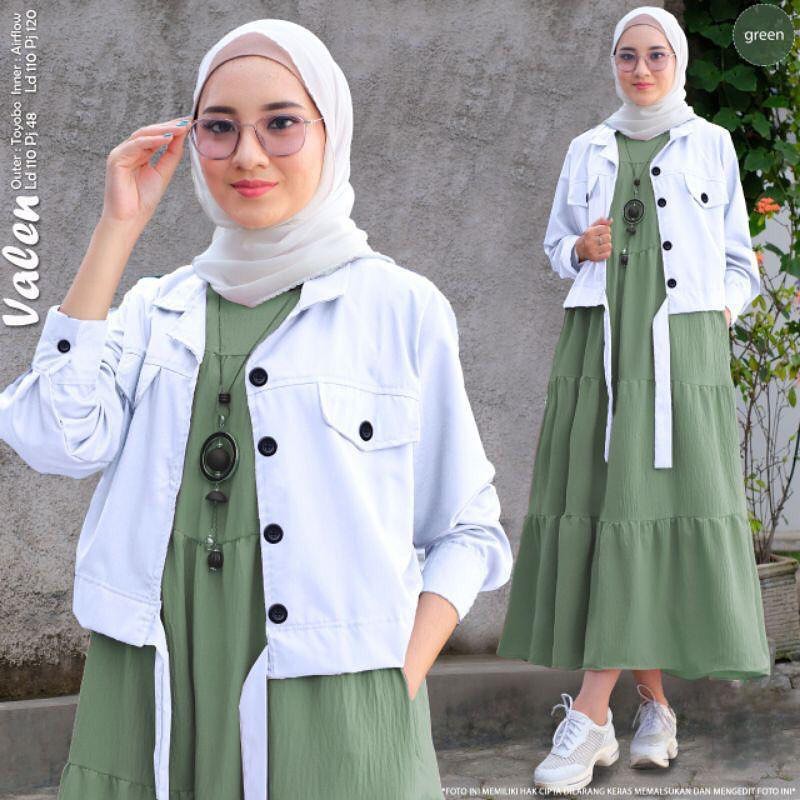 Diskon//Valen Set Dress 2in1 Bahan Inner Crinkle Airflow & Outer Toyobo Dress Kondangan Model Terbar