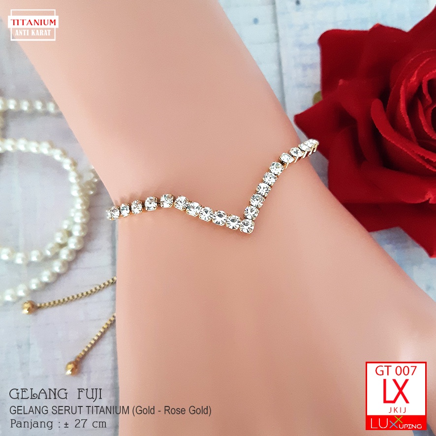 GT 007 Gelang Serut Titanium Free Size Fleksibel Bisa Dibesarkecilkan Gelang Fuji Perhiasan Aurel Wanita Stainless Steel Anti Karat Selamanya Luxx XUping