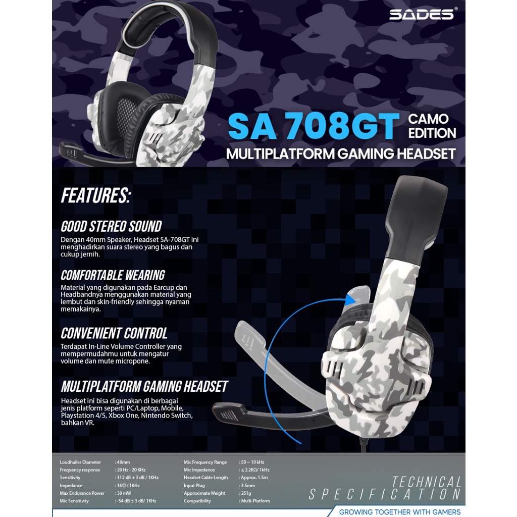 Sades SA-708GT CAMO / SA708 GT CAMO - Gaming Headset