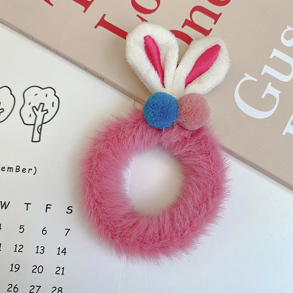 OVERFLOWS.ID Ikat Rambut Scrunchie Bulu Boneka Kelinci Wortel Karet Cepol Wanita Rasfur Ala Korea