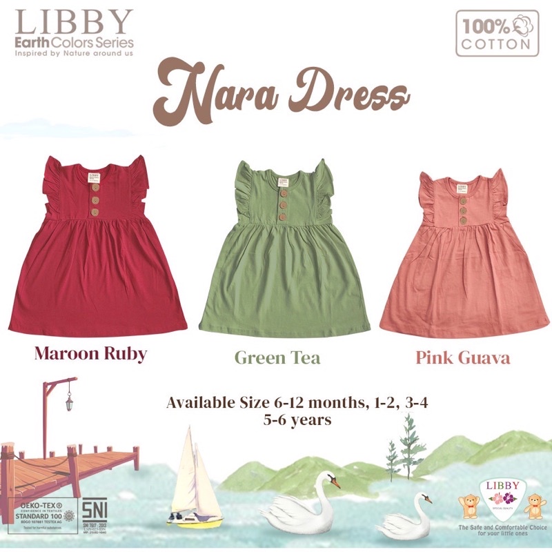 Terbaru NARA Dress Libby earth series Dress anak katun 6bulan - 14 tahun