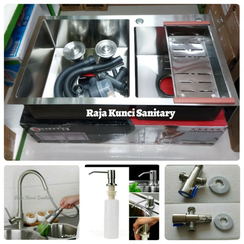 Paket Lengkap Kitchen Sink 8245 BOLZANO Milan + Kran Tarik Stainless Panas Dingin/Dingin