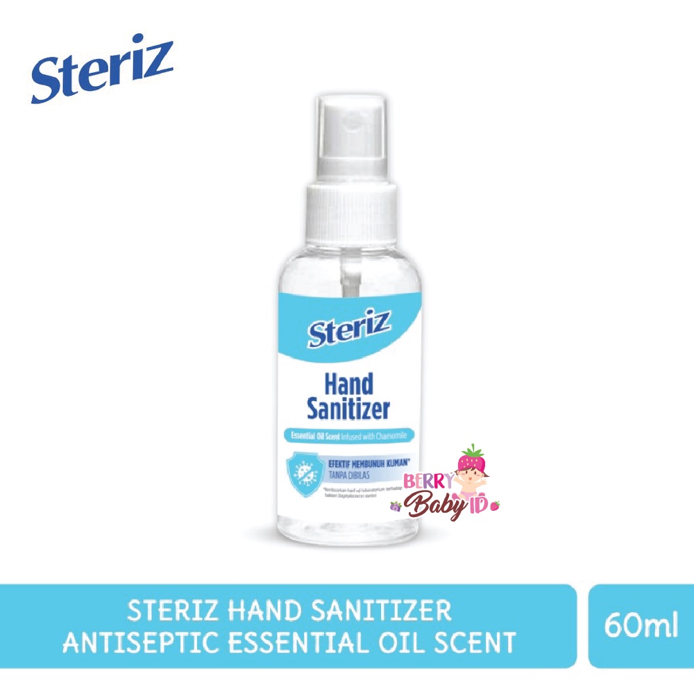 Steriz Hand Sanitizer Spray Antiseptic Floral &amp; Essential Oil 60ml Berry Mart