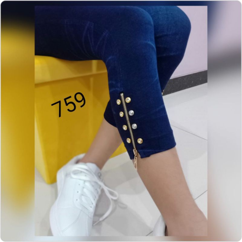 NEW LEGGING 7/8 JEANS ZIPPER MOTEX 759 IMPORT / LEGGING IMPORT MURAH / LEGGING MURAH