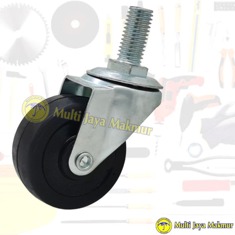 Roda Hidup Karet Hitam 2&quot; Inch Baut/ Kastor Caster Trolley Gepeng