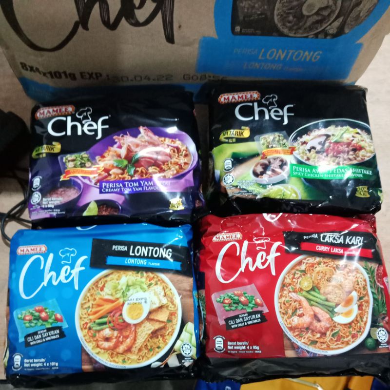 

Mamee Chef Rasa Lontong -Ayam Pedas Shitake -Tom Yam Thai chef perisa kari -isi 4 Pack Mi Instan