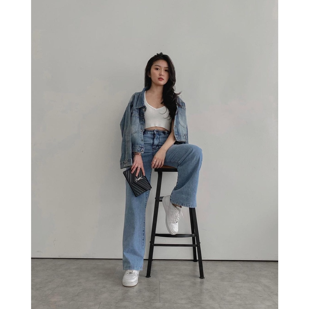 Kulot Jeans Wanita Loose -Celana Mozza Jeans Highwaist