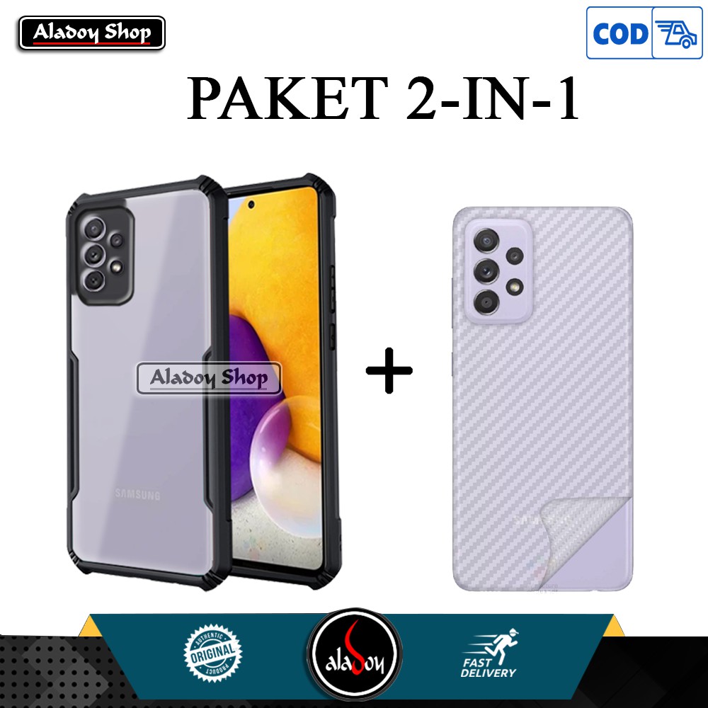 Case Samsung Galaxy A72 2021 Premium Casing Transparent + Garskin Carbon