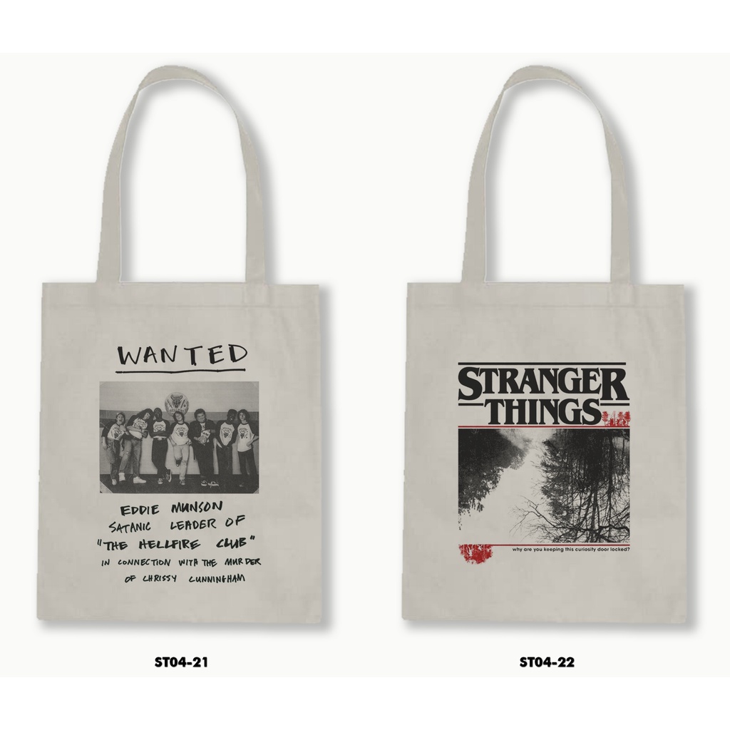 Tas Tote Bag Resleting Kanvas/Blacu  - Stranger Things 4 - 04