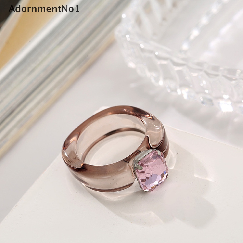 (AdornmentNo1) Cincin Geometri Aksen Kristal + Berlian Imitasi Bahan Resin Untuk Perhiasan Wanita