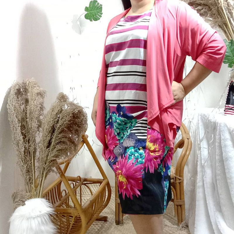 IMPORT BIG SIZE DRESS TERUSAN PINK BUNGA2 JUMBO LD 120 - 160  JUMBO BRANDED STOCKLOT