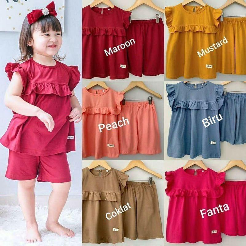 BEFAST - ZTL OOTD Setelan ALANA / set anak pom pom / Pakaian Anak-Anak Perempuan / Set Atasan Kaos Lengan Pendek+Celana Pendek / Fashion Anak Santai Casual / Setelan Anak Perempuan Terbaru 2022 / Terlaris / Setelan Polos