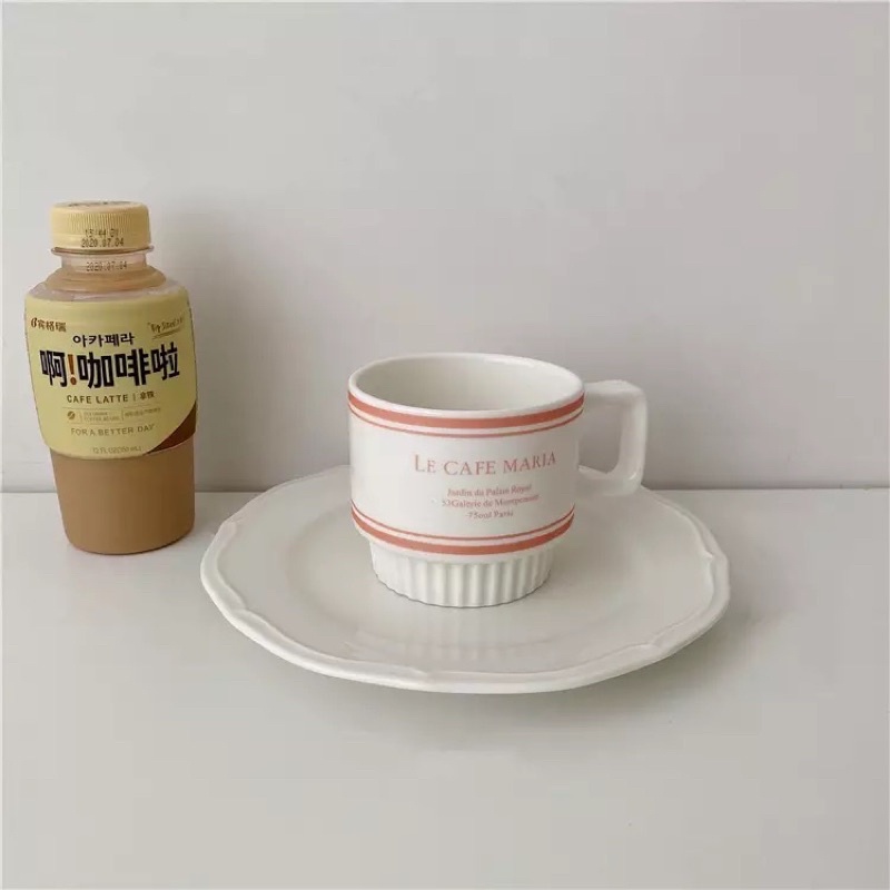 LE CAFE Plate Glass Piring Oval Gelas Aesthetic Korean Homecafe Minimalis Cangkir Kopi Teh Mug Susu Pajangan Prop Foto Dekorasi Alat Makan Food Blogger Tulisan Toast Piring Oval Bulat Vintage Retro Set Alat Makan Polos Unik High Quality French Wording