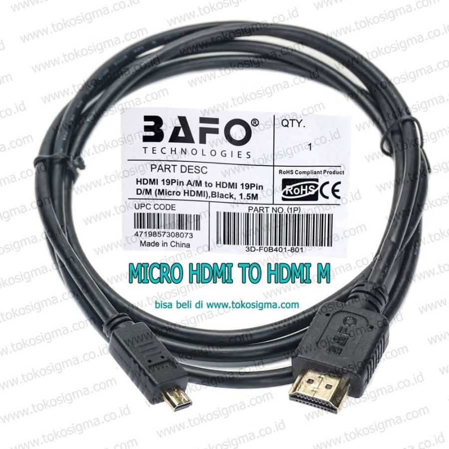 BAFO KABEL micro HDMI D male TO HDMI A male 1.5 meter 3D-F0B401-801