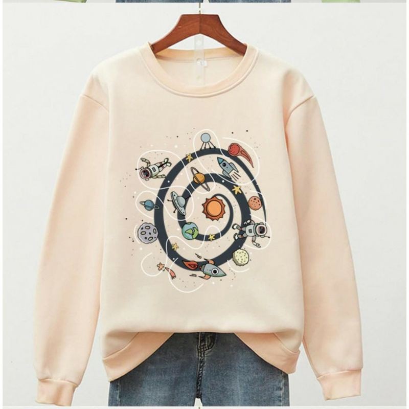 SPACE CIRCLE SWEATER UNISEX FLEECE TEBAL TERBARU'