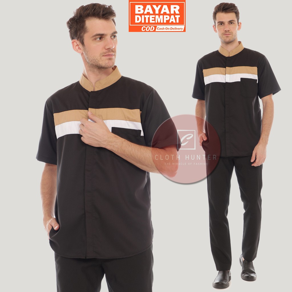 Baju Kemeja Koko Pria Lengan Pendek QAHTAN Maroon Polos Bahan Katun Toyobo Adem Baju Muslim Pria Dewasa Terbaru