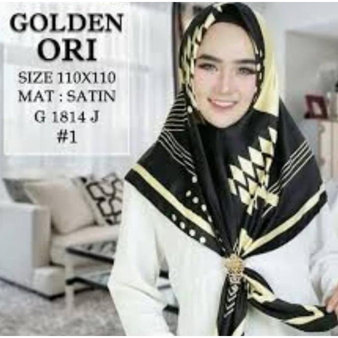 Jilbab Segi Empat Satin Black By Golden Ori / Jilbab golden ori - D 1
