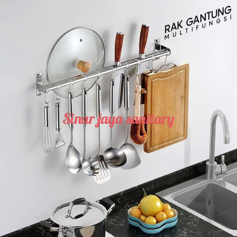 Gantungan dapur stainless 100cm / gantungan pisau 1meter &quot; 2 pipa &quot; / Gantungan panci stainless 1 meter