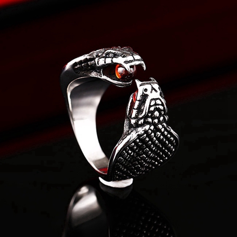 Fashion Pria Vintage Ular Bertatahkan Ruby Cincin Perhiasan Aksesoris