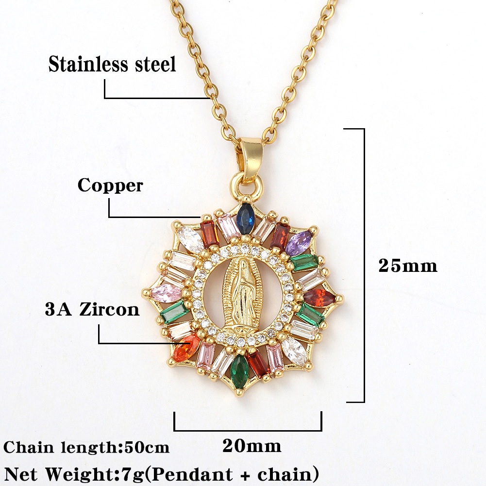 Diamond warna zirkon Perawan Maria liontin tren hip hop kalung agama ornamen