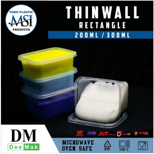 Thinwall 200ml Rect | Thinwall 250ml Rect  | Thinwall 300ml Rect | Thinwall 360ml Rect | Thinwall Persegi Panjang | Food Container | Kotak Slime | Harga diatas adalah harga Repack isi 10pcs (Tempat Makan + Tutup) |