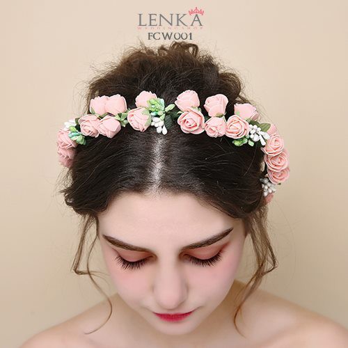 [PRODUK TERLARIS] AKSESORIS PESTA FLOWER CROWN PINK BRIDESMAID WEDDING FCW001