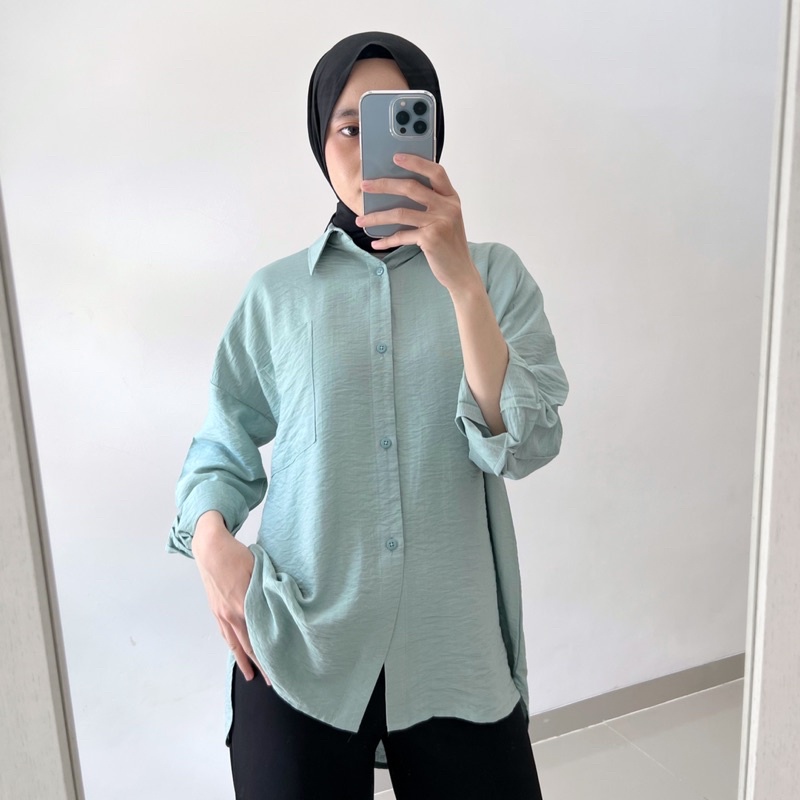 KEMEJA WANITA AIRFLOW OVERSIZE / KEMEJA JUMBO CRINKLE AIRFLOW / BLOUSE CRINKLE OVERSIZE / ATASAN WAN
