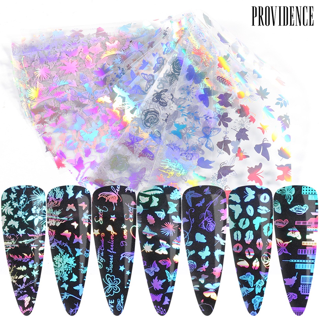 Providence 10Pcs/Set Nail Sticker 3D Gradient Shiny Laser Butterfly Shape Colorful Nail Decals for Salon