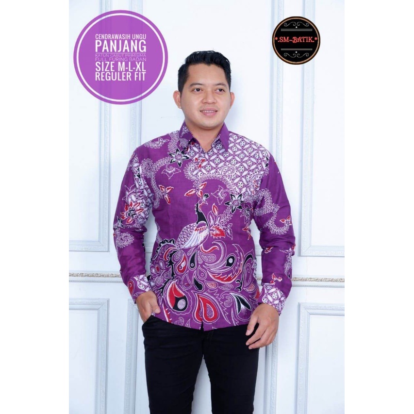 Kemeja batik pria terbaru warna ungu / baju batik lengan panjang warna ungu/ cendrawasih ungu Lilac