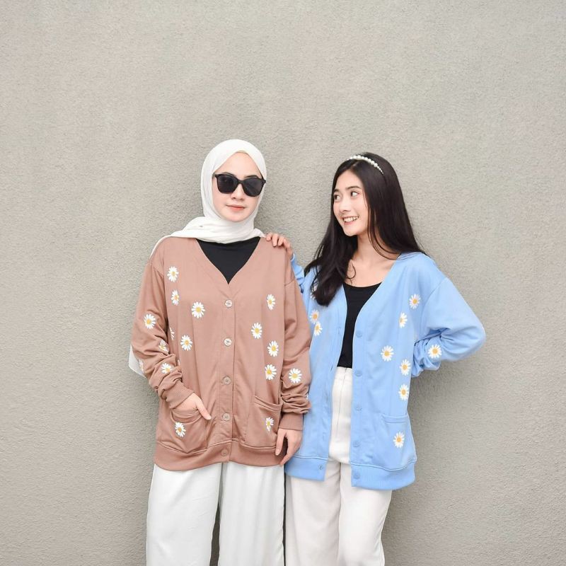 Sweater Wanita Little Daisy Flower Outer Wanita Model Kancing Terbaru Fleece Hot Item Best Seller-6