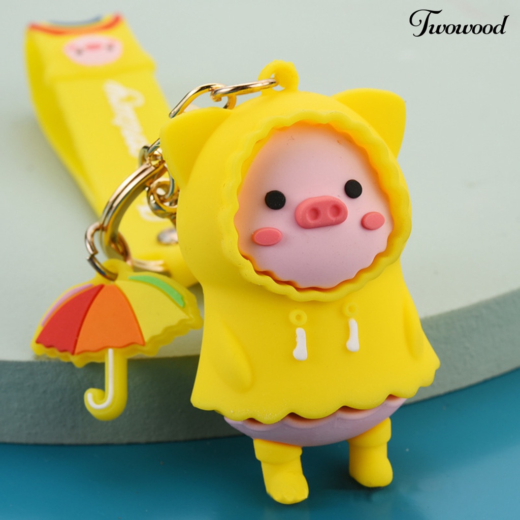 Twowood Gantungan Kunci Bentuk Kartun Babi Dengan Tali Lanyard