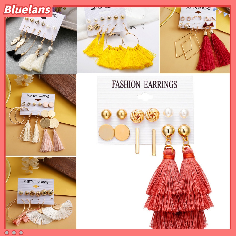 6pcs / Set Anting Stud Rumbai Gaya Bohemia Untuk Wanita