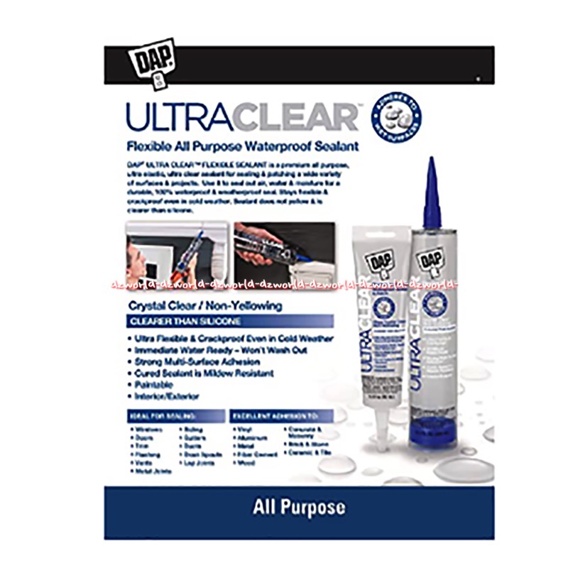 DAP Ultra Clear Flexible 147ml All Purpose Waterproof Sealant Lem Serbaguna Anti Air Tahan Air Warna Bening Transparan Glue Silicon Silikon lem di Air