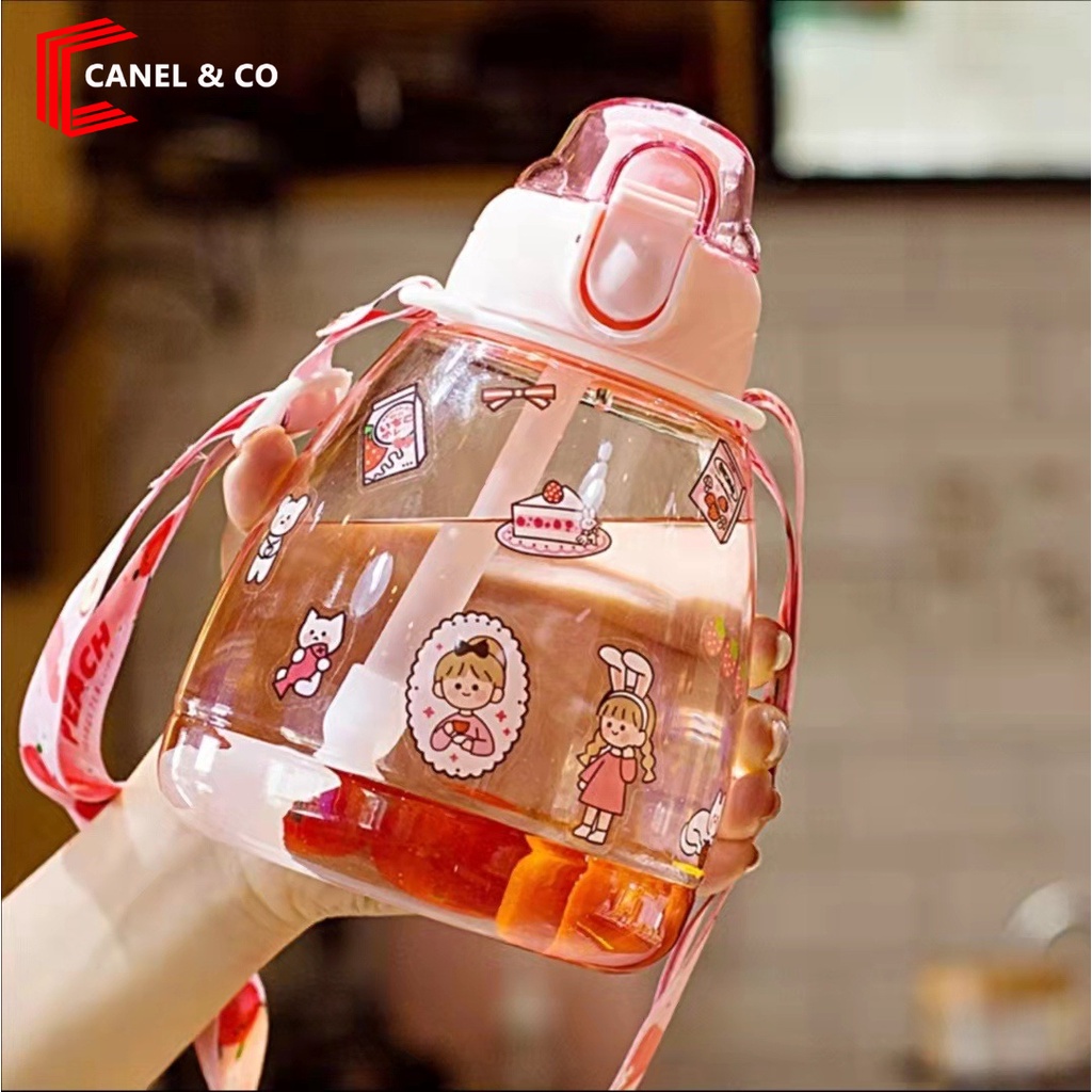 CANEL &amp; CO kapasitas besar 1100ml botol bayi/botol air lucu/stiker gratis acak + tali bahu jinjing/Cangkir teh susu mutiara