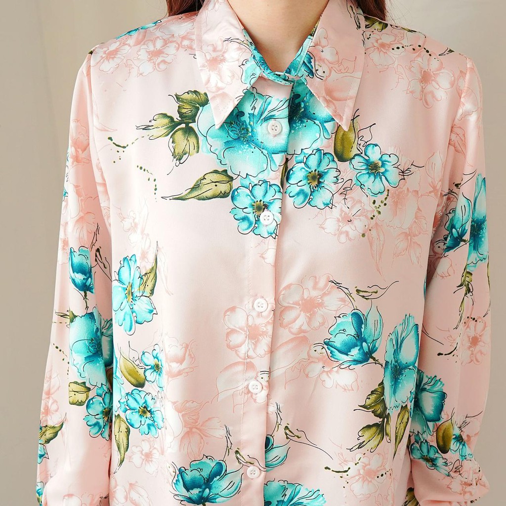 V156 Flower Satin Shirt - 4 Color &amp; 2 SIZE