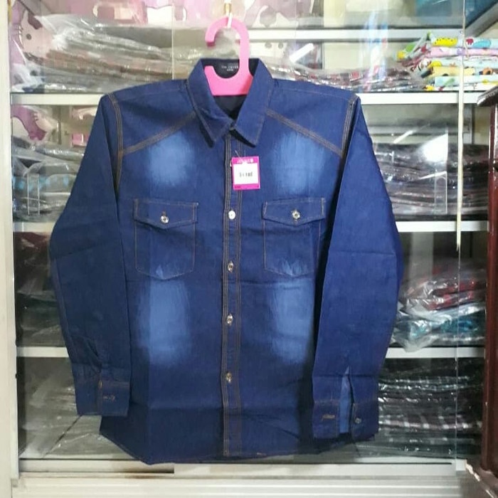 Pria-Denim-Kemeja- Kemeja Bahan Jeans - Biru Muda, Xxl -Kemeja-Denim-Pria.