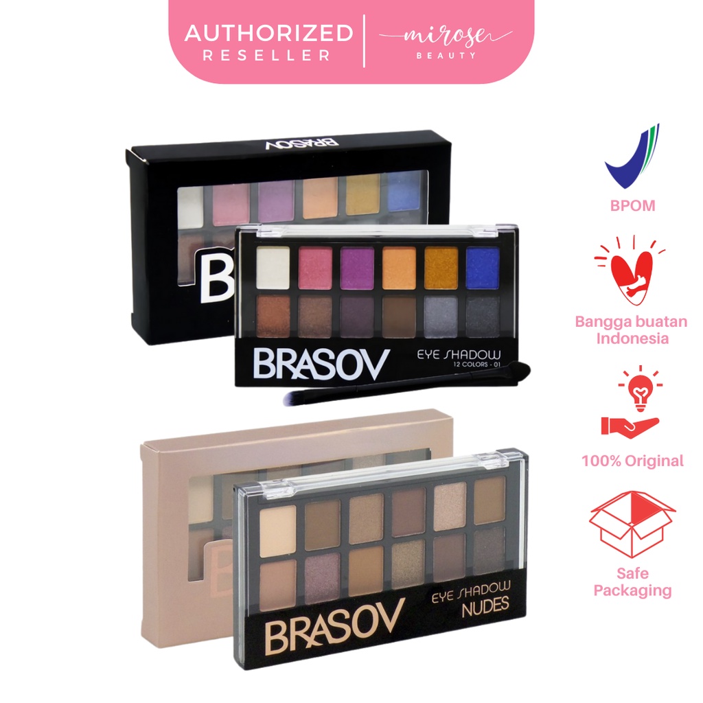 BRASOV Eye Shadow Palette 12 Colors - Eyeshadow Perona Mata Shimmer &amp; Matte // Nude