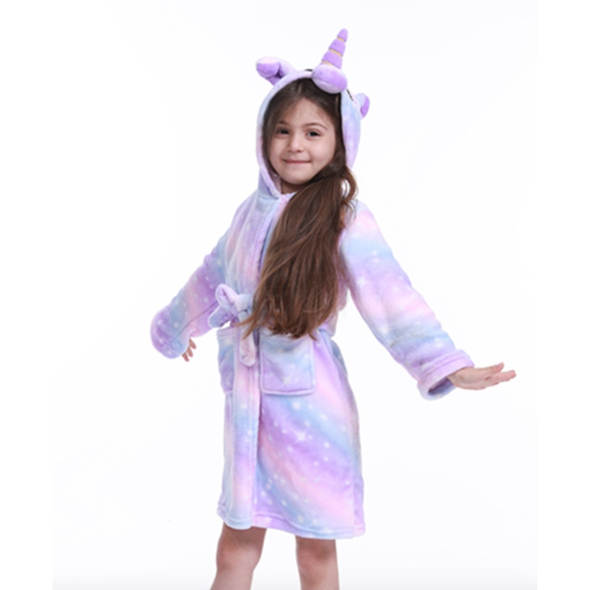 KIMONO PIYAMA KOSTUM Bahan Flannel UNICORN KID BATH BAJU MANDI ANAK