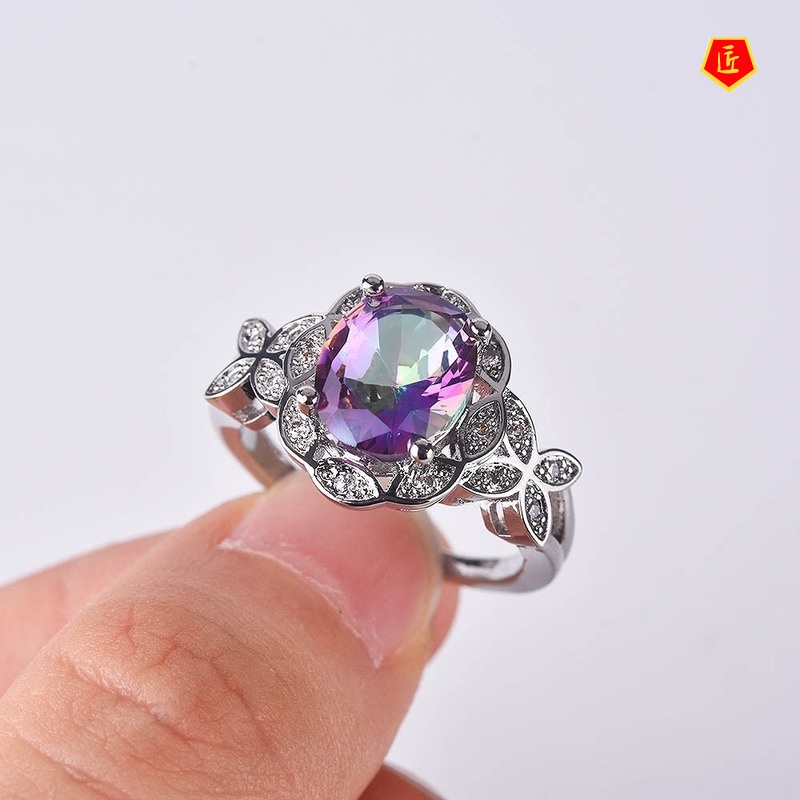 [Ready Stock]Colorful Moissanite Ring Creative Gradient Color Hollow Butterfly Fashion