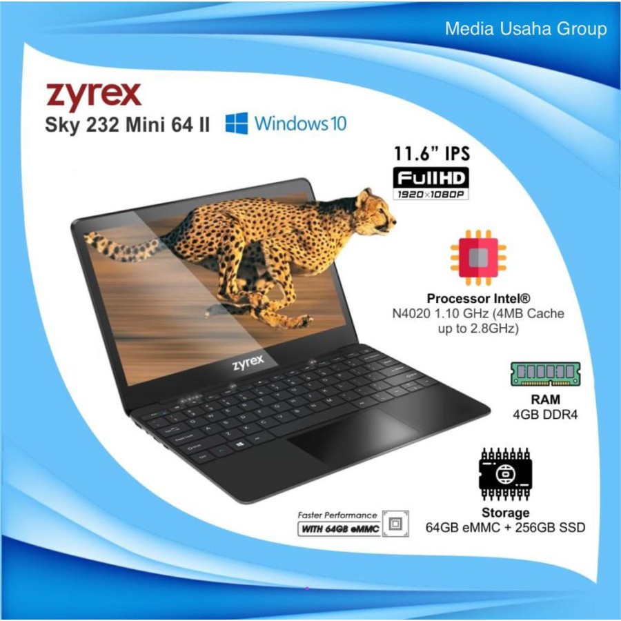 Zyrex NB Sky 232 Mini (64) II N4020/4GB/64GB+256GB SSD WIN10 -