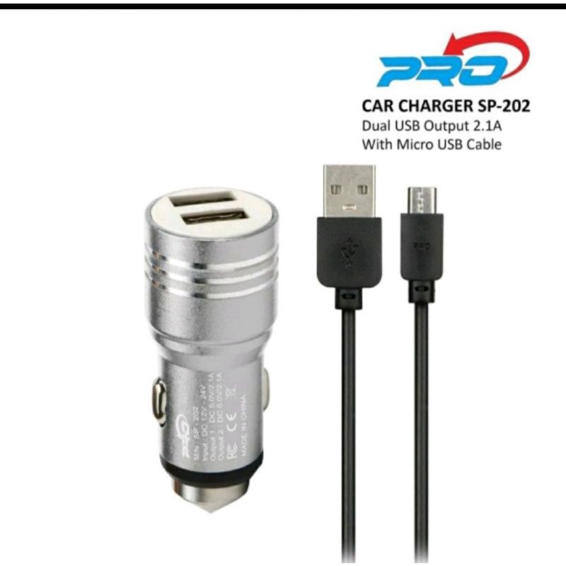 Pro Adaptor Smart Car Charger TC Charger Mobil SP-202 2 USB Metal Body