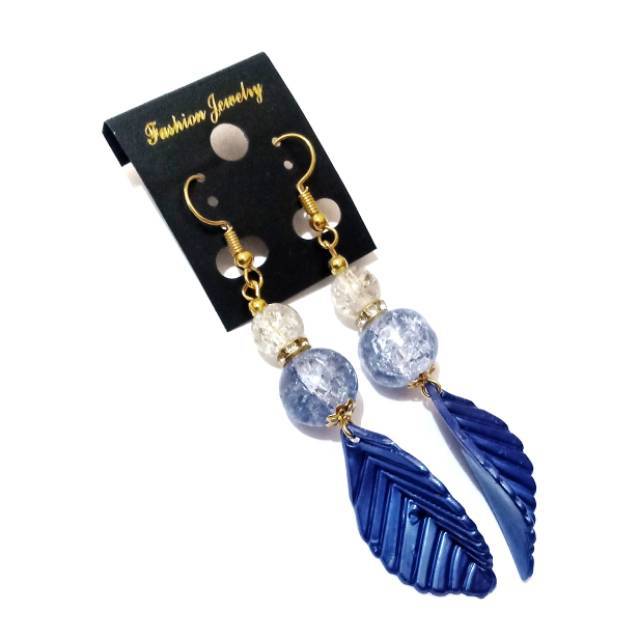 Allena Blue Leaf Earrings | Anting Hooks Handmade